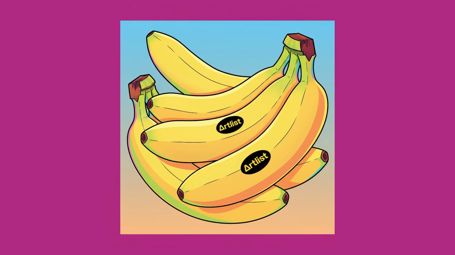 Artlistのロゴのシールが貼ってあるバナナのイラスト。